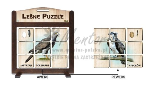 GRA MOBILNA - LEŚNE PUZZLE "JASTRZĄB GOŁĘBIARZ / RYBOŁÓW", awers-rewers - (wizualizacja poglądowa)