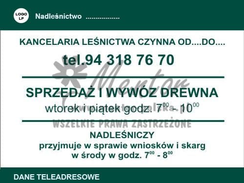 Tablica informacyjna „SPRZEDAŻ I WYWÓZ DREWNA”