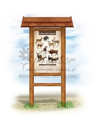 Tablica "Leśne ssaki kopytne".w przykładowym stelażu drewnianym