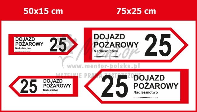 Tablica kierunkowa "Dojazd pożarowy" z nazwą nadleśnictwa
