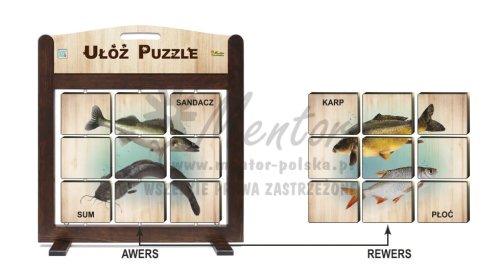 GRA MOBILNA - LEŚNE PUZZLE "SANDACZ, SUM / KARP, PŁOĆ" - awers-rewers - (wizualizacja poglądowa)