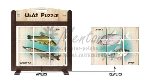 GRA MOBILNA - LEŚNE PUZZLE "SZCZUPAK, LIN / LESZCZ, OKOŃ" - awers-rewers - (wizualizacja poglądowa)