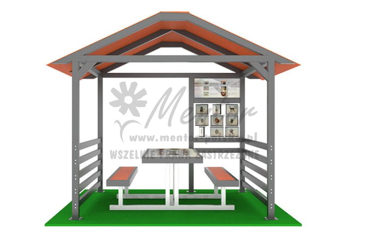Aluminiowa wiata edukacyjna 310x280 cm - 1 ławostół + gra SOFIA