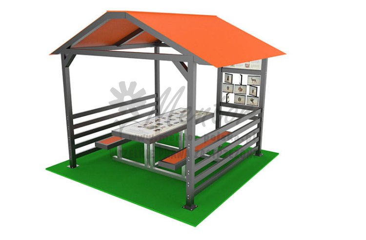 Aluminiowa wiata edukacyjna 310x280 cm - 1 ławostół + gra SOFIA
