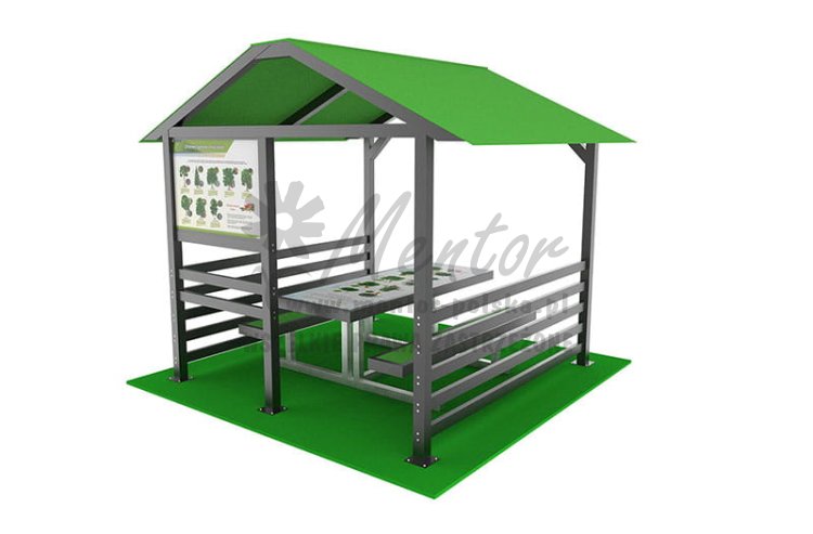 Aluminiowa wiata edukacyjna 310x280 cm - 1 ławostół + tablica edukacyjna