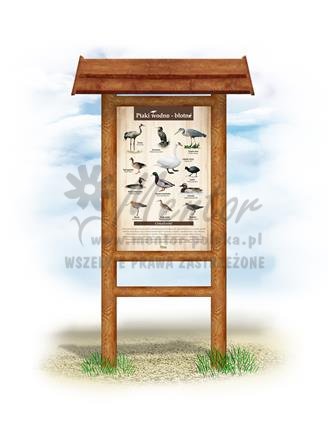 Tablica "Ptaki wodno-błotne".w przykładowym stelażu drewnianym