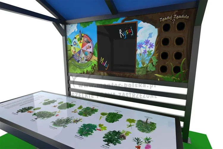 Wiata edukacyjna 1 ławostół + panel przyrodniczy wnętrze