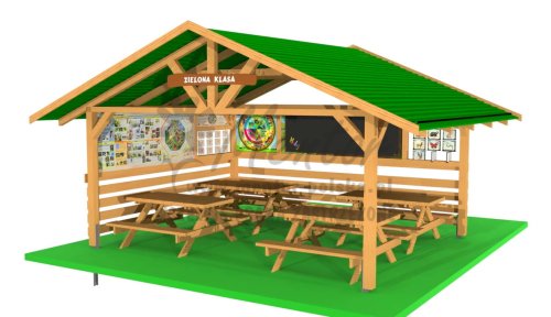 Wiata Edukacyjna - Amfiteatr z grami edukacyjnymi WAA02 z 4 ławostołami ALI