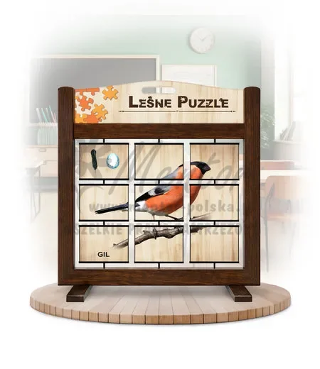 Leśne puzzle (gra mobilna) - Gil i Wróbel_awers kolor brąz