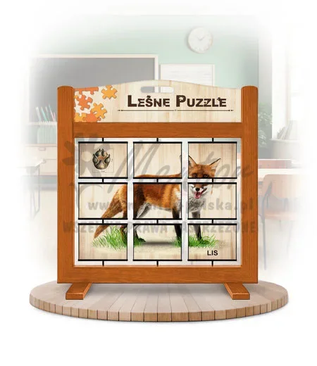 Leśne puzzle (gra mobilna) - Wilk i Lis_awers kolor dąb