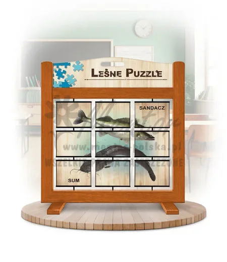 Leśne puzzle (gra mobilna) - Sandacz, Sum, Karp i Płoć_awers kolor dąb