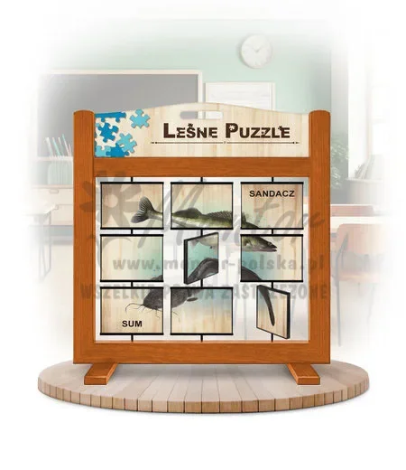 Leśne puzzle (gra mobilna) - Sandacz, Sum, Karp i Płoć_awers kolor dąb