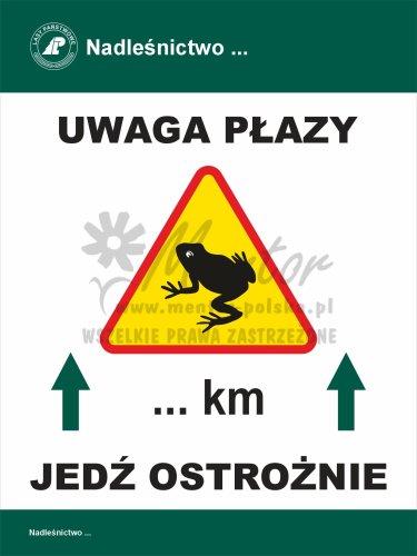 Tablica informacyjna - uwaga płazy, przeznaczona dla lasów państwowych
