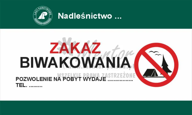 Tablica zakazująca - zakaz biwakowania, przeznaczona dla lasów państwowych