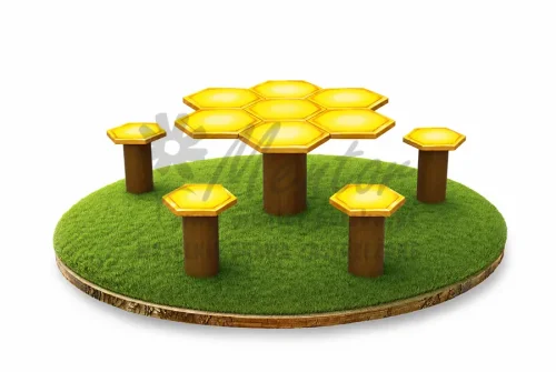 Pszczeli stolik z siedziskami_brąz