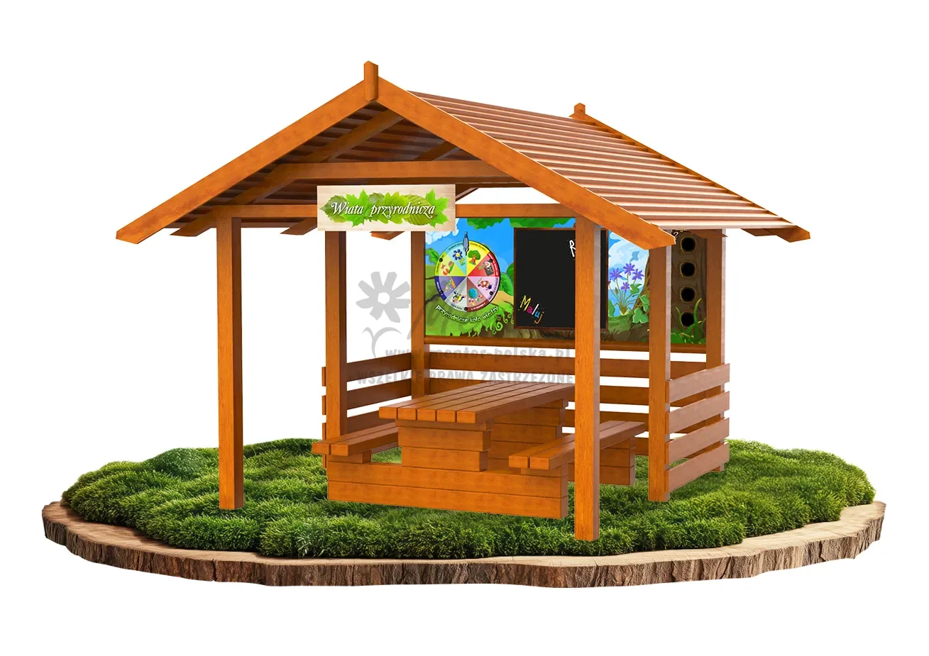 Wiaty edukacyjne z panelem edukacyjnym