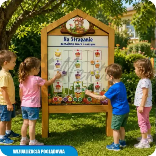 Wizualizacja poglądowa gry edukacyjnej Labirynt przedszkolaka, kolor dąb, w ogrodzie przedszkolnym