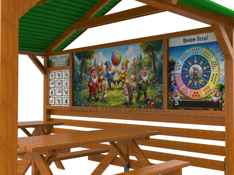 Zbliżenie na panel edukacyjny wiaty ŚP-W01