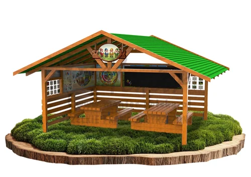 Wiata edukacyjna ŚP-W05 Amfiteatr z grami edukacyjnymi - z 2 ławostołami