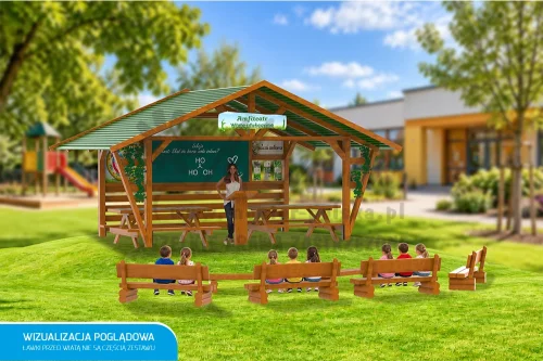 Wiata edukacyjna ŚP-W06 - wizualizacja poglądowa w terenie
