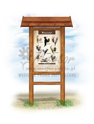 Tablica "Dzięcioły". w przykładowym stelażu drewnianym