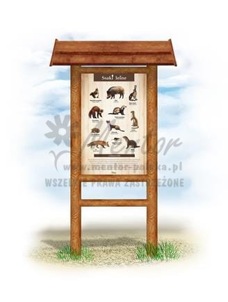 Tablica "Ssaki leśne",  w przykładowym stelażu drewnianym