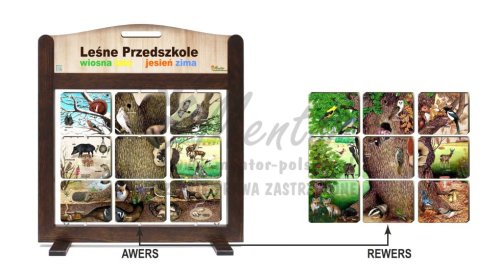 GRA MOBILNA - LEŚNE PUZZLE "LEŚNE PRZEDSZKOLE" - awers-rewers - (wizualizacja poglądowa)