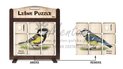 GRA MOBILNA - LEŚNE PUZZLE "SIKORA BOGATKA / SIKORA MODRA" - awers-rewers - (wizualizacja poglądowa)