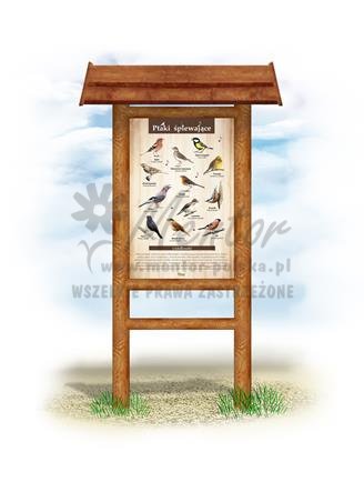 Tablica "Ptaki śpiewające", w przykładowym stelażu drewnianym