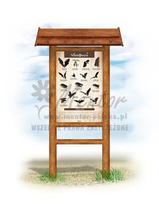 Tablica "Nietoperze",  w przykładowym stelażu drewnianym