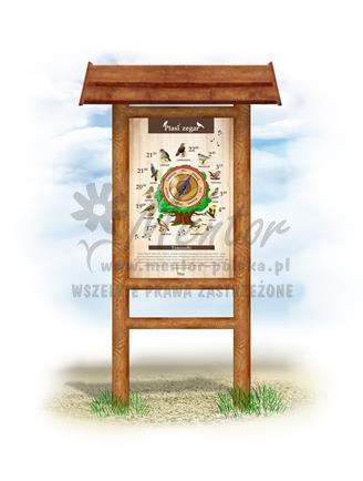 Tablica "Ptasi zegar",  w przykładowym stelażu drewnianym