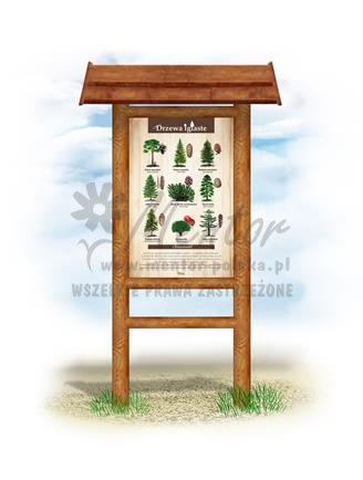 Tablica "Drzewa iglaste",  w przykładowym stelażu drewnianym