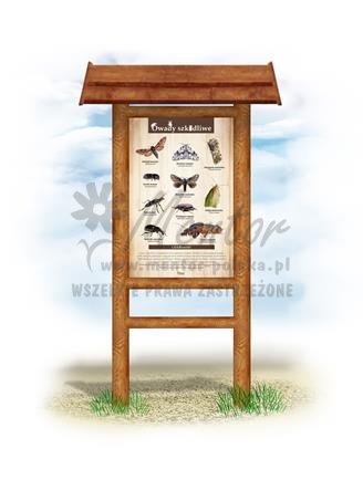 Tablica "Owady szkodliwe". w przykładowym stelażu drewnianym